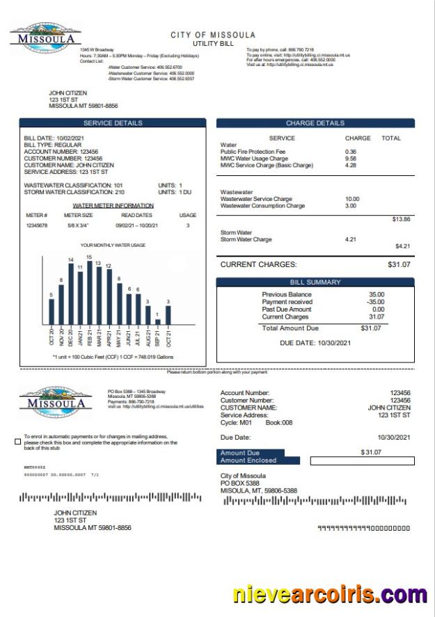 USA City of Missoula utility bill